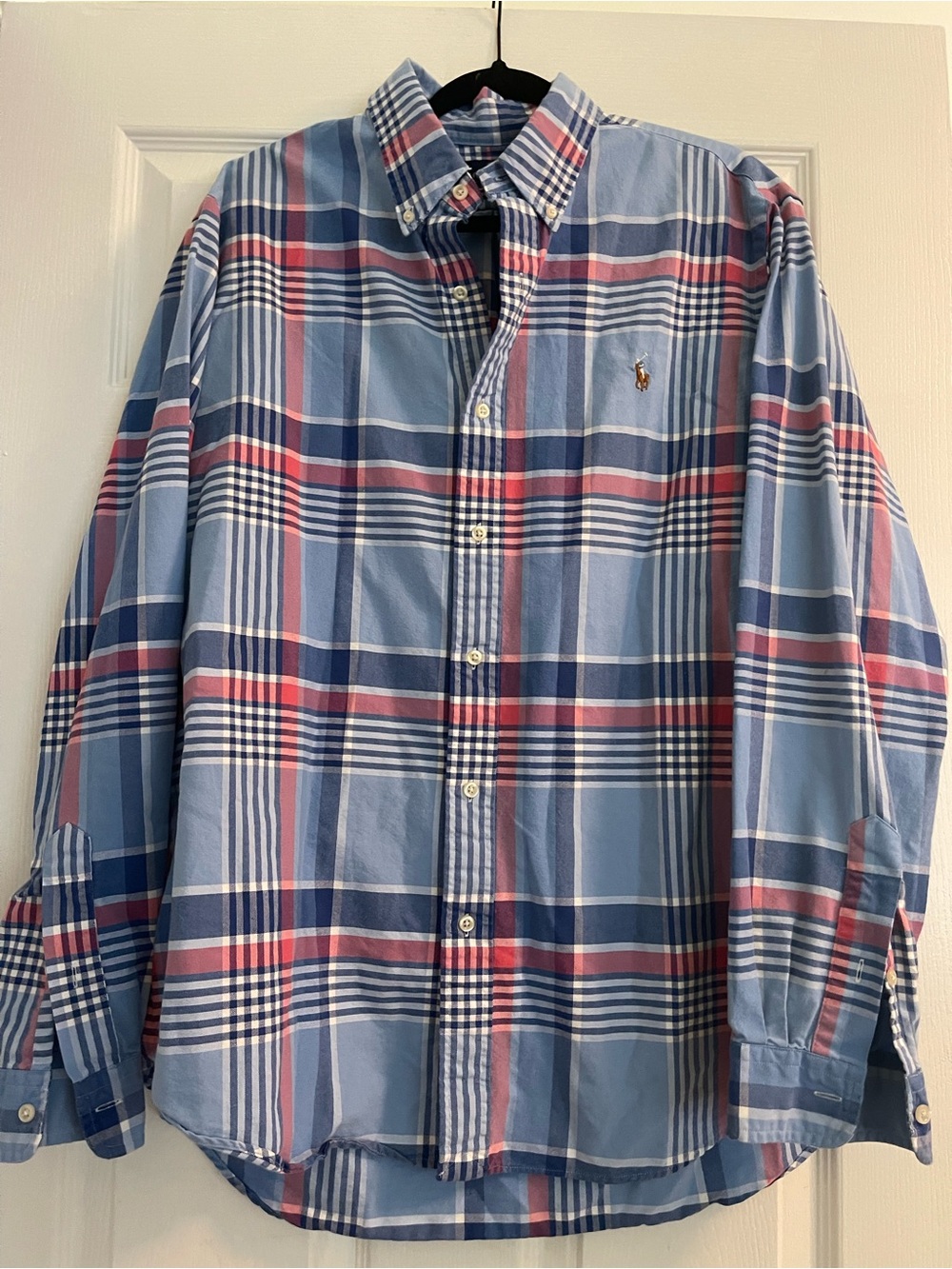 Ralph Lauren Classic Fit Plaid Button-Down Shirt Blue Pink XL
